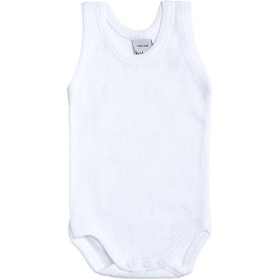 babidu babidoxu Sleeveless Body, Teddy Bear Pattern Openwork Knit Under Wear 1115 White