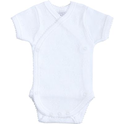 babidu babidoxu Short Sleeve Open Front Body, Teddy Bear Pattern Openwork Knit Under Wear 1156 White