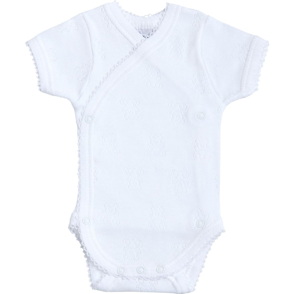 babidu babidoxu Short Sleeve Open Front Body, Teddy Bear Pattern Openwork Knit Under Wear 1156 White