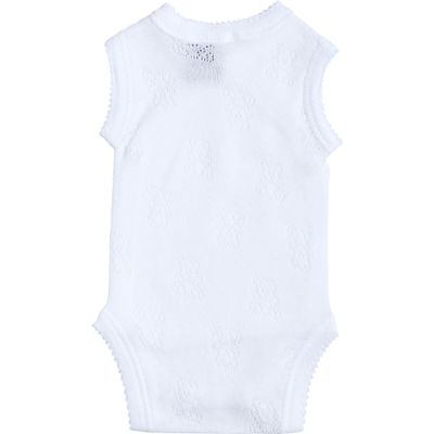 babidu babidoxu Sleeveless Open Front Body, Teddy Bear Pattern Openwork Knit Under Wear 1151 White