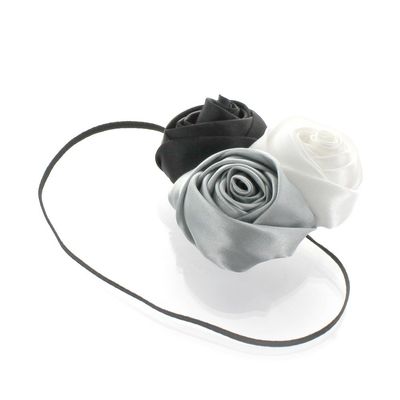 My Lello Satin Fabric Rose Flower Trio on Skinny Headband Infant-Toddler-Girls-Women - black/gray/white