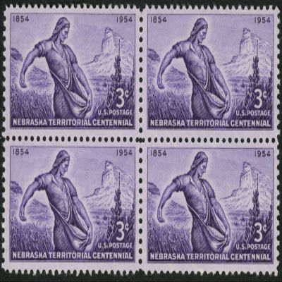 1954 3c US Postage Stamps Scott 1060 Nebraska Territorial Centenary Block of 4