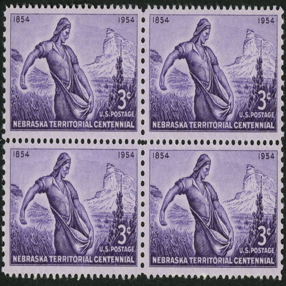 1954 3c US Postage Stamps Scott 1060 Nebraska Territorial Centenary Block of 4