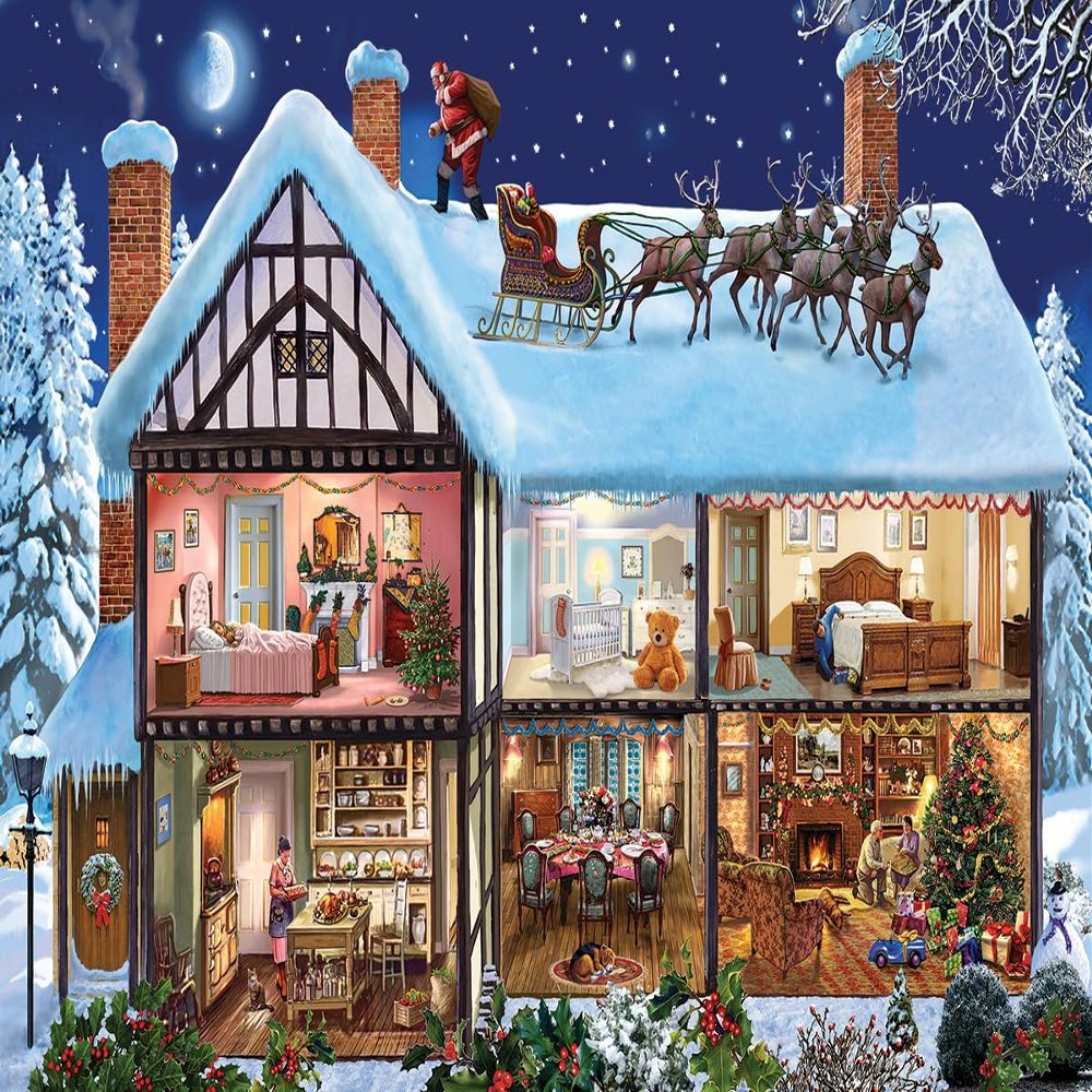 White Mountain Christmas House Jigsaw Puzzle Christmas Puzzles 1000 Pieces for Adults and Families