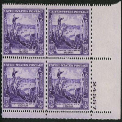 1951 3c US Postage Stamps Scott 1003 George Washington Army at Brooklyn Block 4