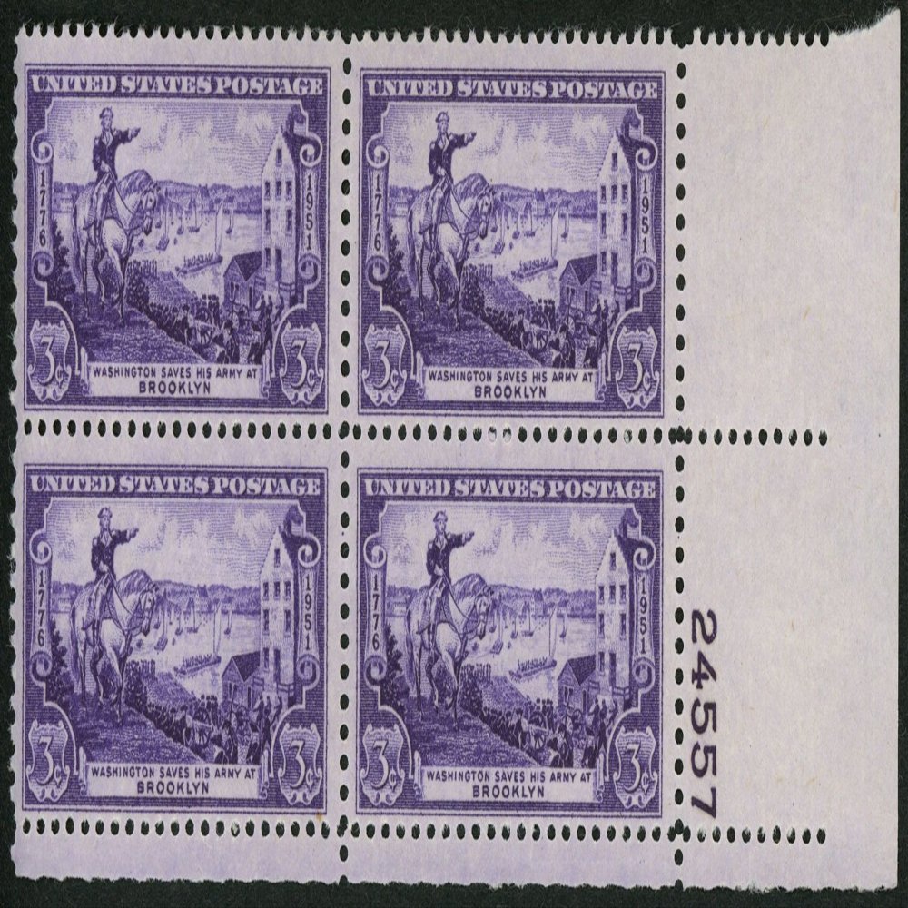 1951 3c US Postage Stamps Scott 1003 George Washington Army at Brooklyn Block 4