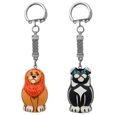 BestPysanky Set of 2 Lion and Black Panther Animal Wooden Key Chains 1.75 Inches