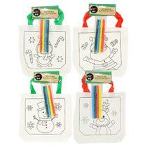 Kids Do It Yourself Christmas Tote Bag Kits ~ Includes 1 Christmas Themed Tote Bags and 4 Markers (Santa)