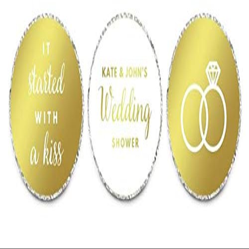 Andaz Press Personalized Chocolate Drop Labels Trio, Metallic Gold Ink, Wedding Couples Shower, 216-Pack, Fits Kisses, Custom Made Any Name