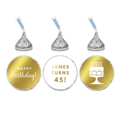 Andaz Press Personalized Chocolate Drop Labels Trio, Metallic Gold Ink, Happy Birthday, 216-Pack, Fits Kisses, Custom Made Any Name, Not Gold Foil, Gold Stationery, Invitations, Decorations