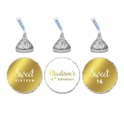 Andaz Press Personalized Chocolate Drop Labels Trio, Metallic Gold Ink, Sweet 16 Birthday, 216-Pack, Fits Kisses, Custom Made Any Name
