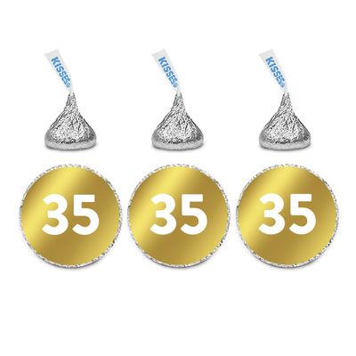 Andaz Press Personalized Chocolate Drop Labels Trio, Metallic Gold Ink, Milestone Birthday or Anniversary, 216-Pack, Fits Kisses, 60th 65th 70th Custom Made Any Number, Not Gold Foil