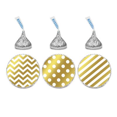 Andaz Press Chocolate Drop Labels Trio, Metallic Gold Ink, Patterns Polka Dots, Striped, Chevron, 216-Pack, Fits Kisses, Not Gold Foil, Stationery, Decorations