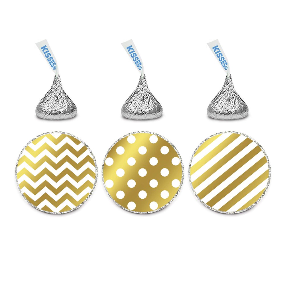 Andaz Press Chocolate Drop Labels Trio, Metallic Gold Ink, Patterns Polka Dots, Striped, Chevron, 216-Pack, Fits Kisses, Not Gold Foil, Stationery, Decorations