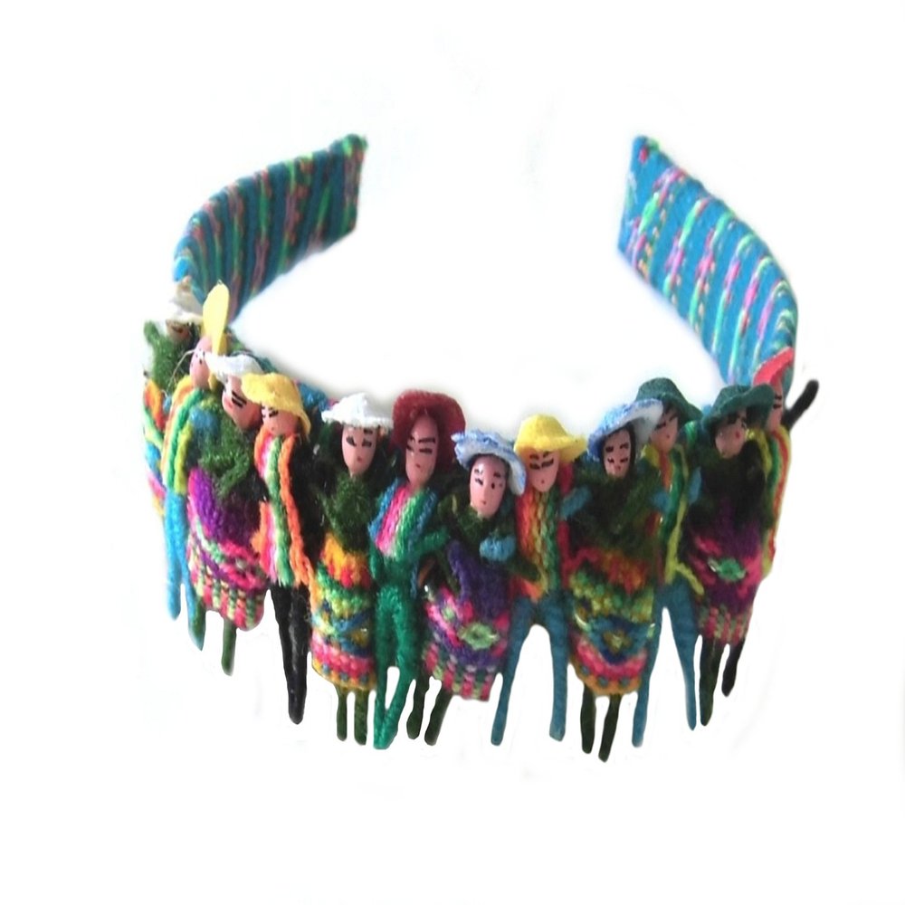 Alpakaandmore Girl Headband Peruvian Puppets Handmade 12 Figures (Blue)