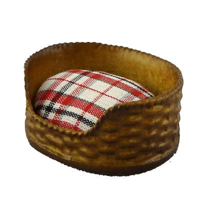 Melody Jane Dolls Houses House Miniature Pet Accessory Dog Cat Bed Basket Red Check Cushion
