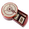 10" Round Shape 3 Tracks Continuous Cribbage Board and Box in Bloodwood/Maple with Score Marking Fields for Skunks, Corners, Won Games, High Hand and Points - House of Cribbage view 1