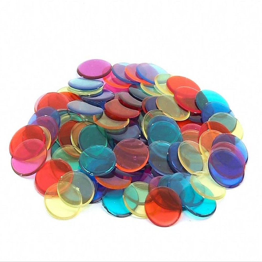 Hygloss Products Colored Bingo Chips - Plastic Color Bingo Supplies Discs for Counting, Game Tokens, Markers - Translucent, 7/8" Diameter, 400 Pack