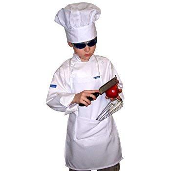 Chefskin SET S (1 Adjustable HAT + 1 Apron) Chef White Small Fits Kids Children 2-8