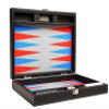 13-inch Premium Backgammon Set - Travel Size - Black Board, Scarlet Red and Patriot Blue Points view 1