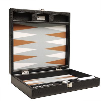 13-inch Premium Backgammon Set - Travel Size - Black Board, White and Rum Points