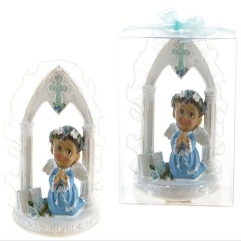 Ethnic Toddler with Wings Praying under Arch in Clear Box - Blue, CASE OF 48