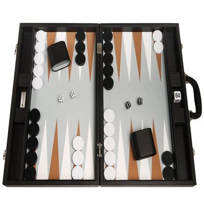 19-inch Premium Backgammon Set - Large Size - Black Board, White and Rum Points