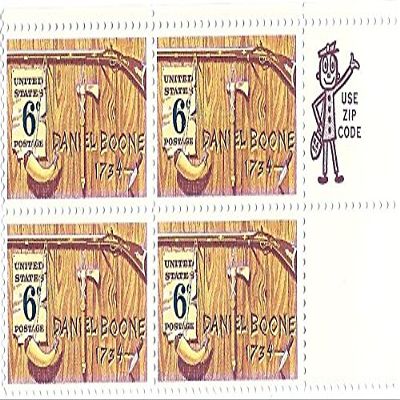 1968 Daniel Boone 6 Cents Postage Stamp Block Of 4 MNH Scott #1357