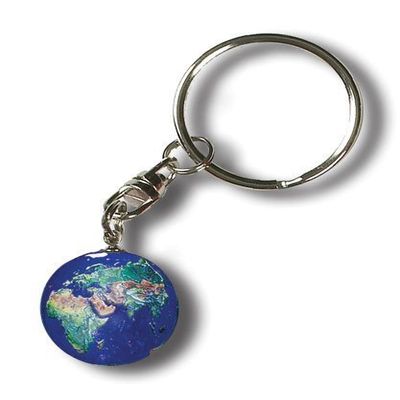Keytag Blue Earth Marble, Full Color Natural Earth Continents, Silver-Plated Findings, 1 Inch by Marbles, Globes & Gifts
