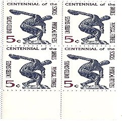 1965 US Postage Stamp,Scott#1262, 5 cent Centennial of the Sokols,Block of 4