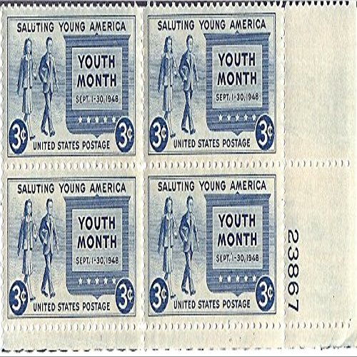 1948 Saluting Young America 3 Cent Postage Stamp Plate Block MNH Scott #963