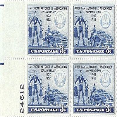 1952 AAA Postage Stamp Plate Block USA 3 Cent MNH Scott #1007