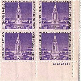 1939 Golden Gate Expo 3 Cent US Postage Stamp Plate Block MNH Scott #852