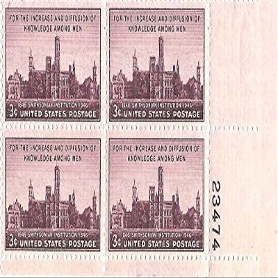 1946 Smithsonian 3 Cent US Postage Stamp Plate Block MNH Scott #943