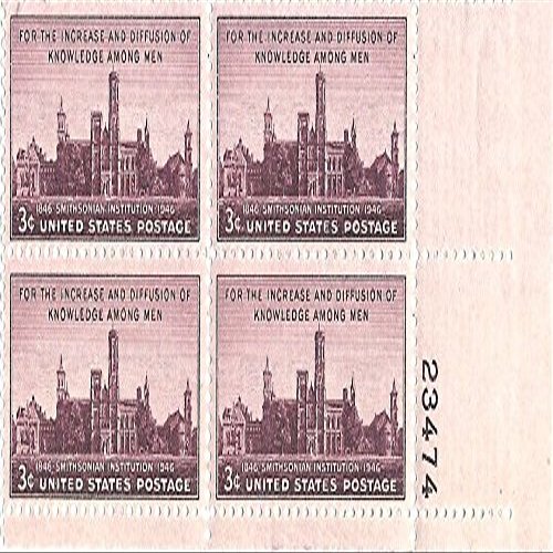 1946 Smithsonian 3 Cent US Postage Stamp Plate Block MNH Scott #943