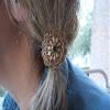 Concho Ponytail Holder, Hair Elastic, Hair Jewelry, Gold Tone with Antique Finish and Black Center, 60657-5, view 2
