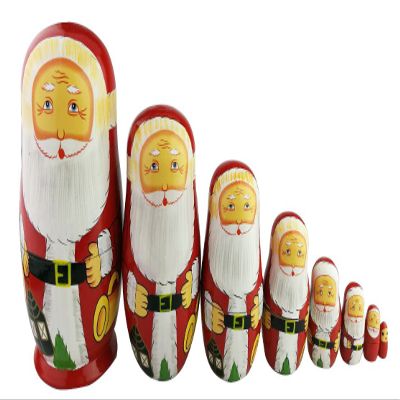 Winterworm 8pcs Cutie Lovely Red Santa Claus WIthink White Big Beard Nesting Dolls Matryoshka Russian Doll Popular Handmade Kids Girl Toy