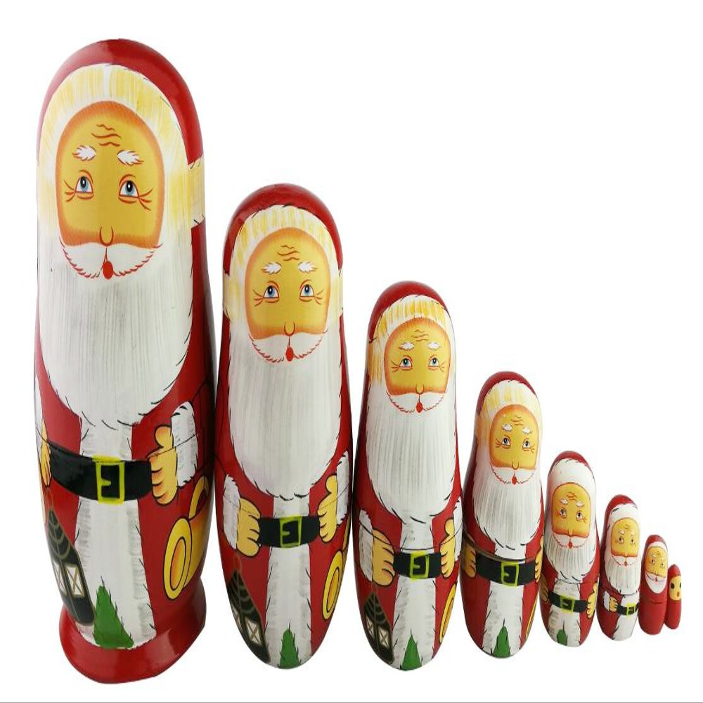 Winterworm 8pcs Cutie Lovely Red Santa Claus WIthink White Big Beard Nesting Dolls Matryoshka Russian Doll Popular Handmade Kids Girl Toy
