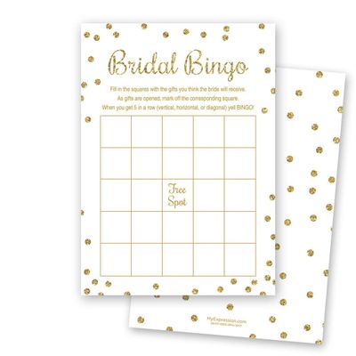 MyExpression.com 24 Cnt Bridal Shower Bingo Cards (Faux Gold Glitter on White)