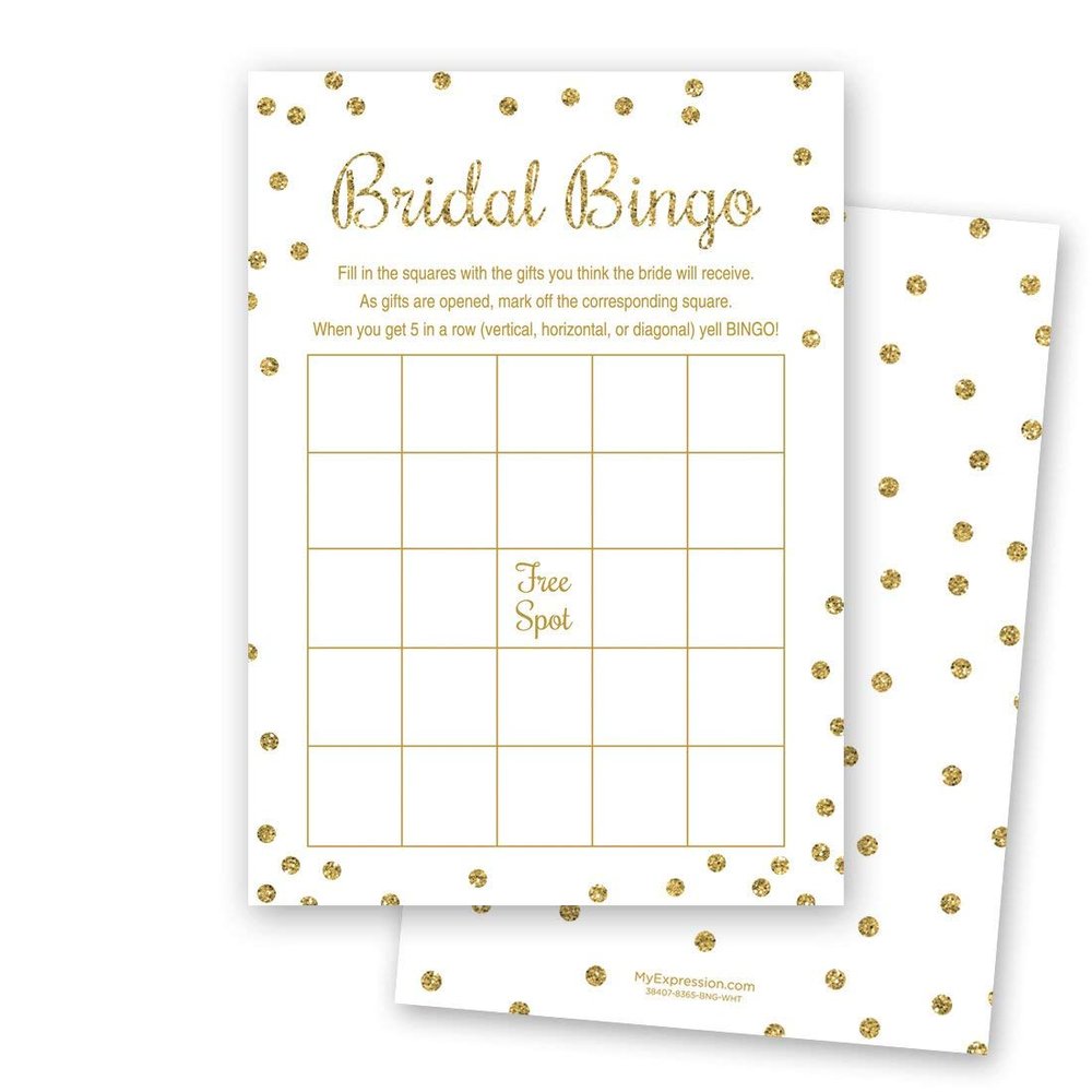 MyExpression.com 24 Cnt Bridal Shower Bingo Cards (Faux Gold Glitter on White)
