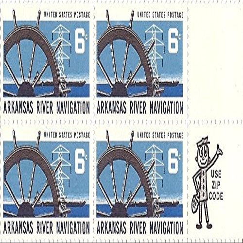 1968 US Postage Stamp 6 Cents Arkansas River Navigation Use Zip Code Block Of 4 Scott #1358
