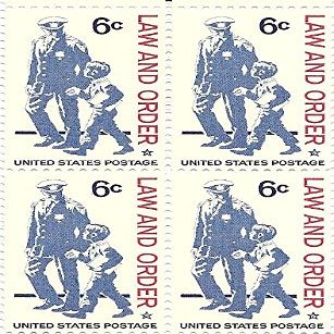 1968 US Postage Stamp Law And Order 6 Cents Block Of 4 Stamps Scott #1343