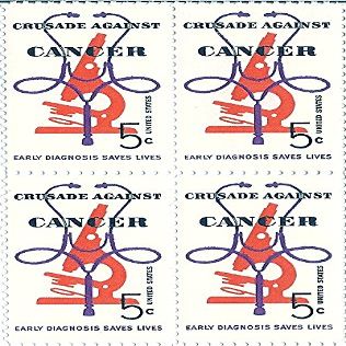 1965 Cancer Crusade 5 Cent US Postage Stamp Block Of 4 MNH Scott #1263