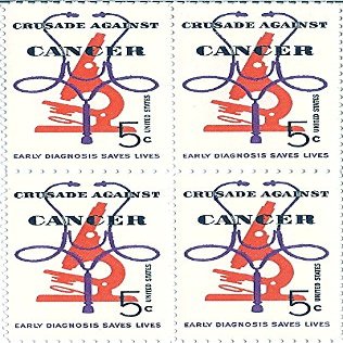 1965 Cancer Crusade 5 Cent US Postage Stamp Block Of 4 MNH Scott #1263