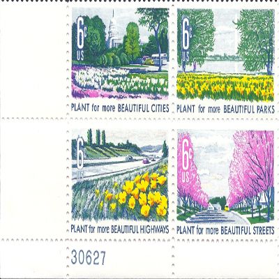 1969 Beautification 6 Cent US Postage Stamp Plate Block MNH Scott #1365s
