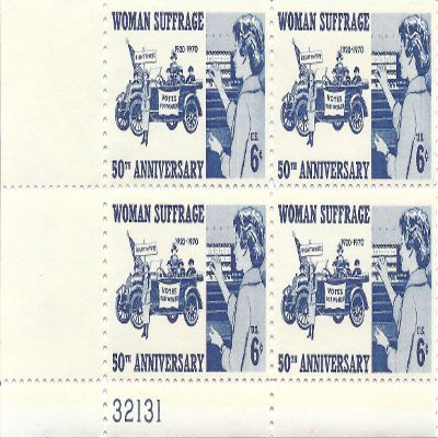 1970 Woman Suffrage 6 Cent US Postage Stamp Plate Block MNH Scott #1406