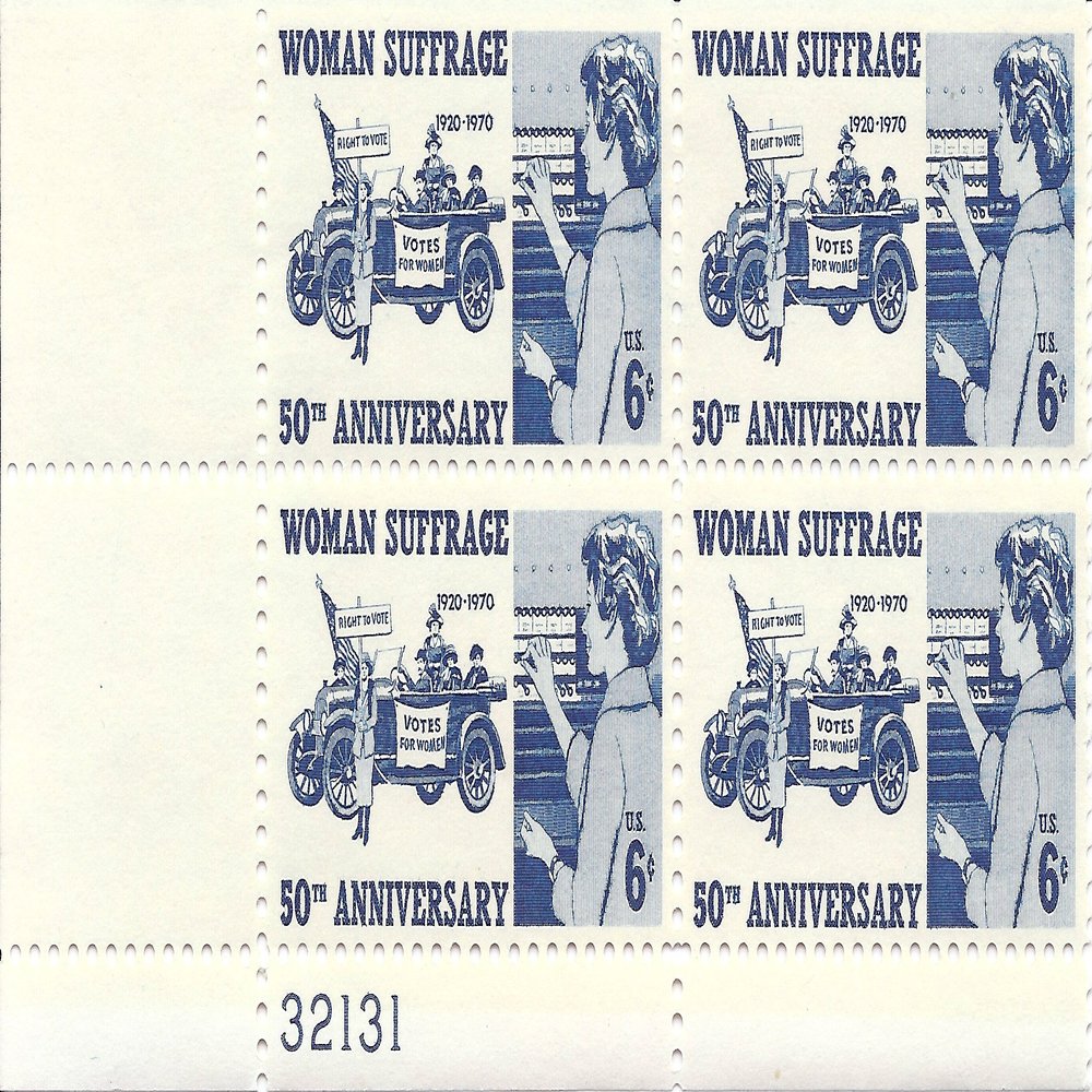 1970 Woman Suffrage 6 Cent US Postage Stamp Plate Block MNH Scott #1406
