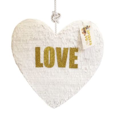 17" White Heart Pinata Love Glitter Accent great for Anniversary, Wedding, Bridal Shower 20th 30th 40th Bday Decoration