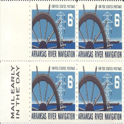 1968 Arkansas River Navigation US Postage Stamp Mail Early In The Day Block Of 4 MNH Scott #1358