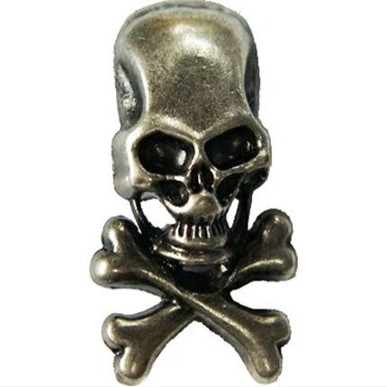Bone Silver skull pirate biker metal badge